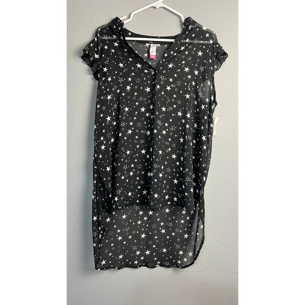 No Boundaries Star Print Sheer High Low Blouse Black White XXL NJ27T135M